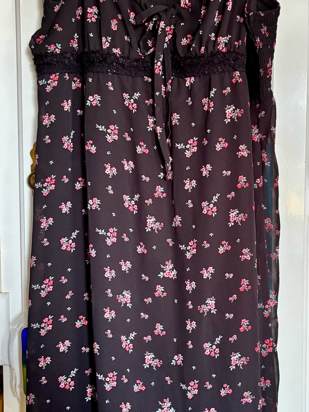Women's Black Floral slip dress with Pink Accent